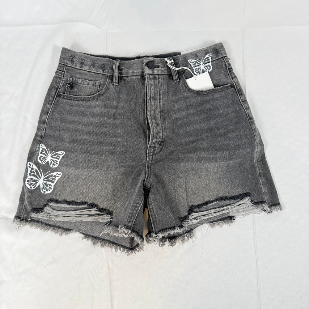 NWT Kancan Ariya Ultra High Rise 90s Distressed Denim Short Grey Black Size 9/28